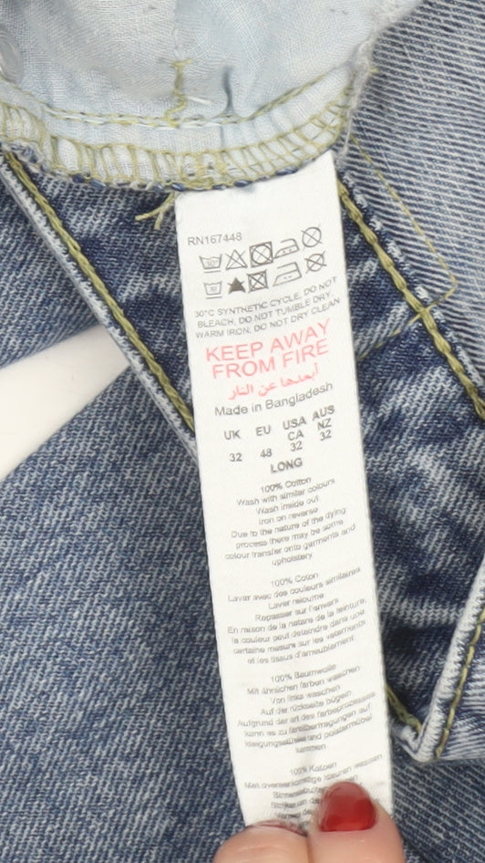 boohooMAN Men’s Blue 32L Straight Fit Denim Jeans