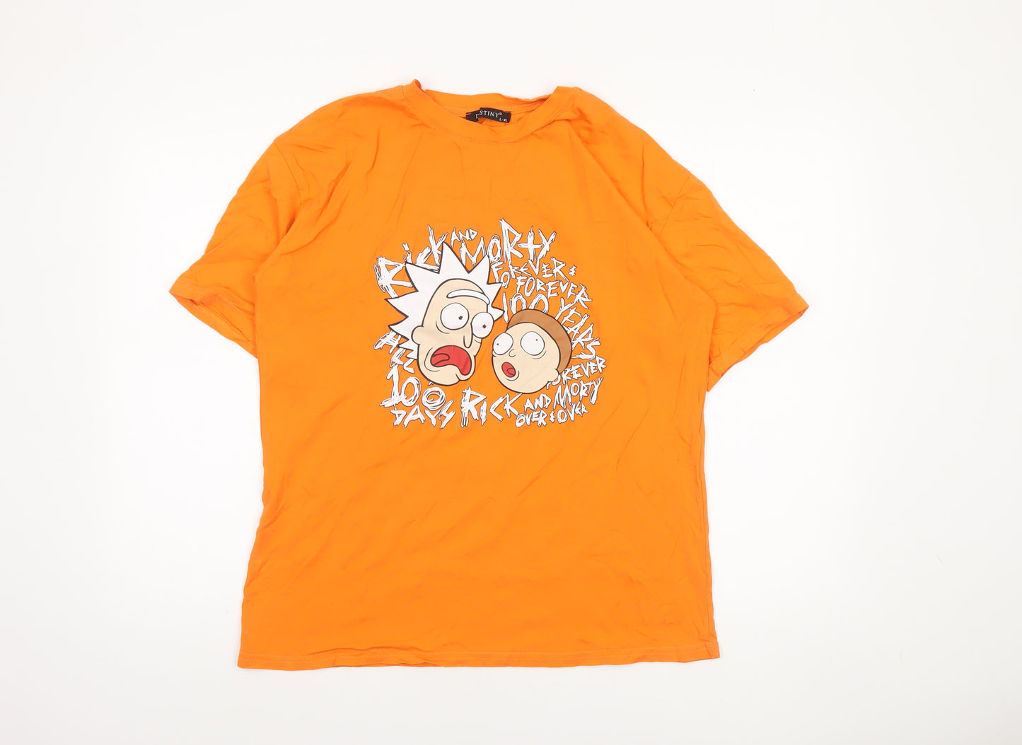 Destiny Mens Orange Rick and Morty Graphic Short Sleeve T-Shirt L