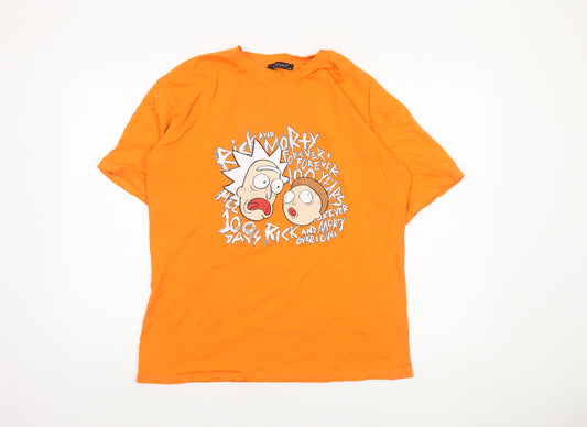 Destiny Mens Orange Rick and Morty Graphic Short Sleeve T-Shirt L