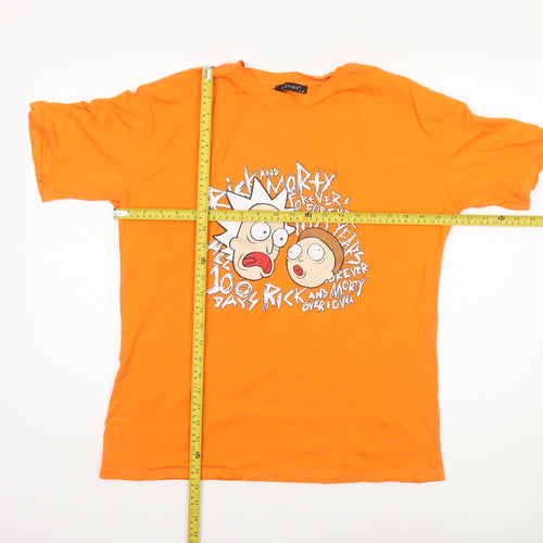 Destiny Mens Orange Rick and Morty Graphic Short Sleeve T-Shirt L