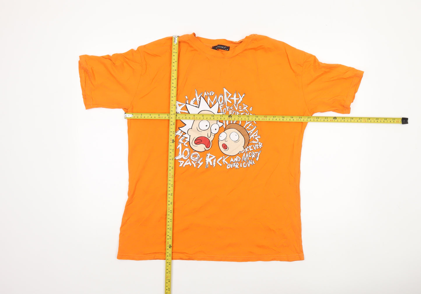 Destiny Mens Orange Rick and Morty Graphic Short Sleeve T-Shirt L