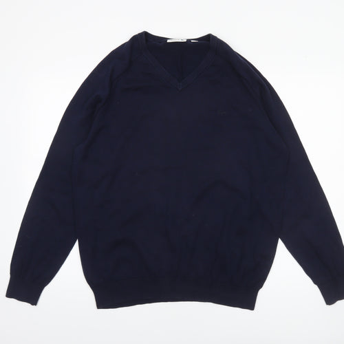 Lacoste Men's Blue V-Neck Cotton Wool Silk Jumper XL