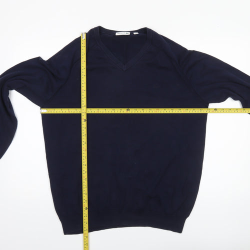 Lacoste Men's Blue V-Neck Cotton Wool Silk Jumper XL