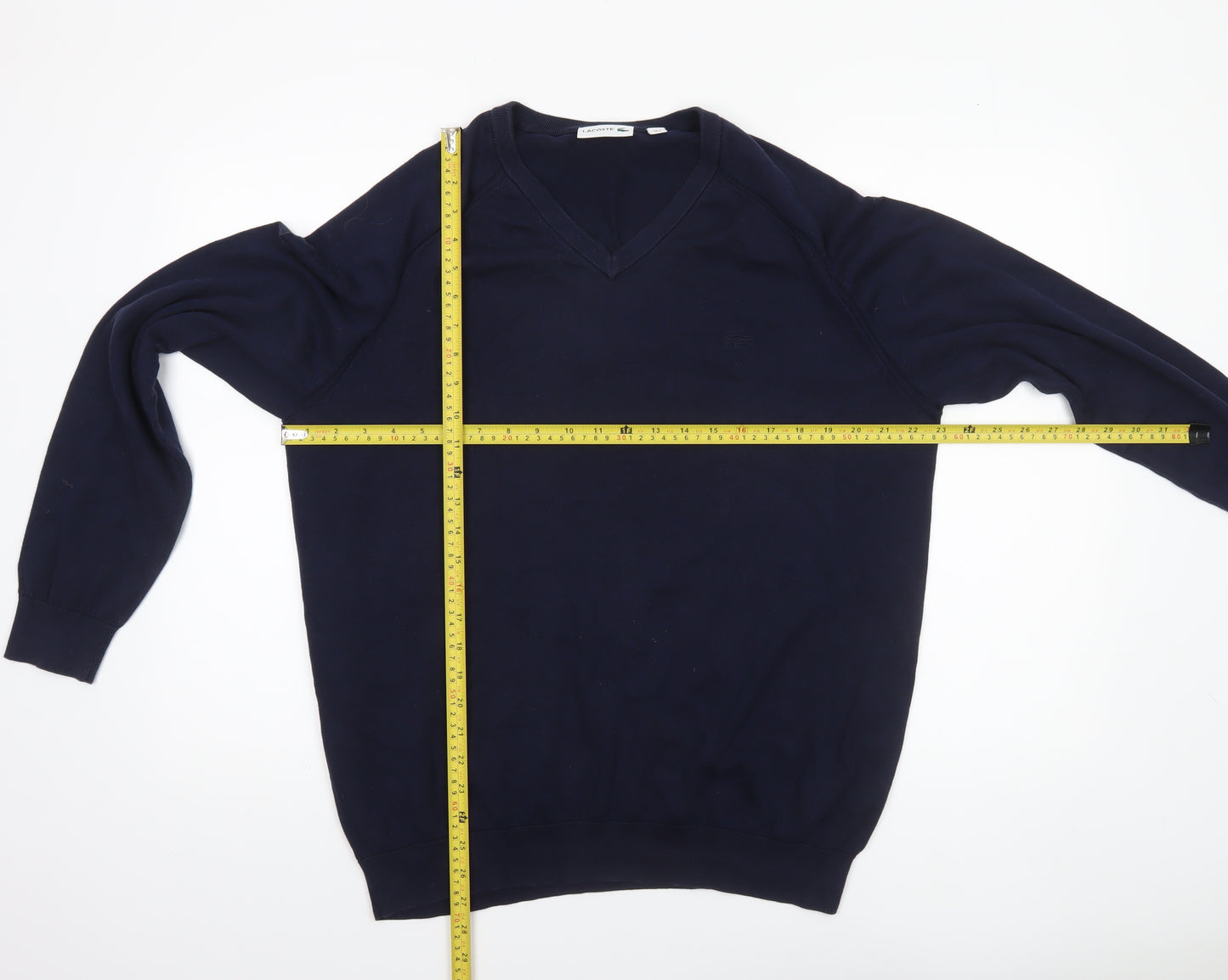 Lacoste Men's Blue V-Neck Cotton Wool Silk Jumper XL