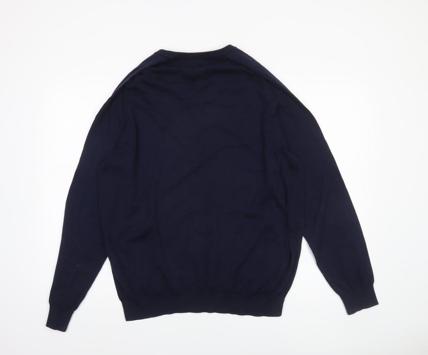 Lacoste Men's Blue V-Neck Cotton Wool Silk Jumper XL