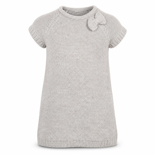 Zara Girls Beige Knit Sweater Dress 13-14 Years Bow Accent Short Sleeve