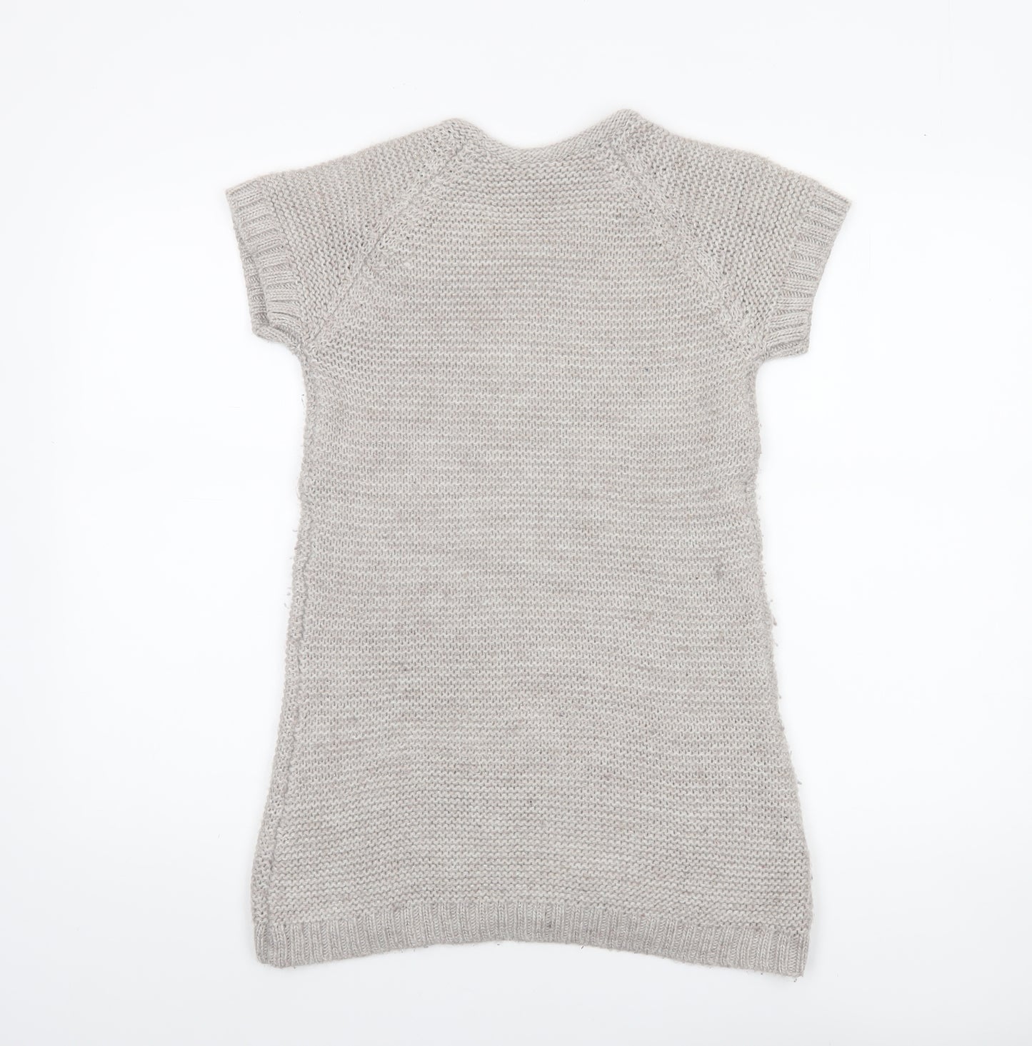 Zara Girls Beige Knit Sweater Dress 13-14 Years Bow Accent Short Sleeve