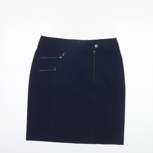 Brandtex Women Blue Size 12 Pencil Skirt Stretch Zip Detail