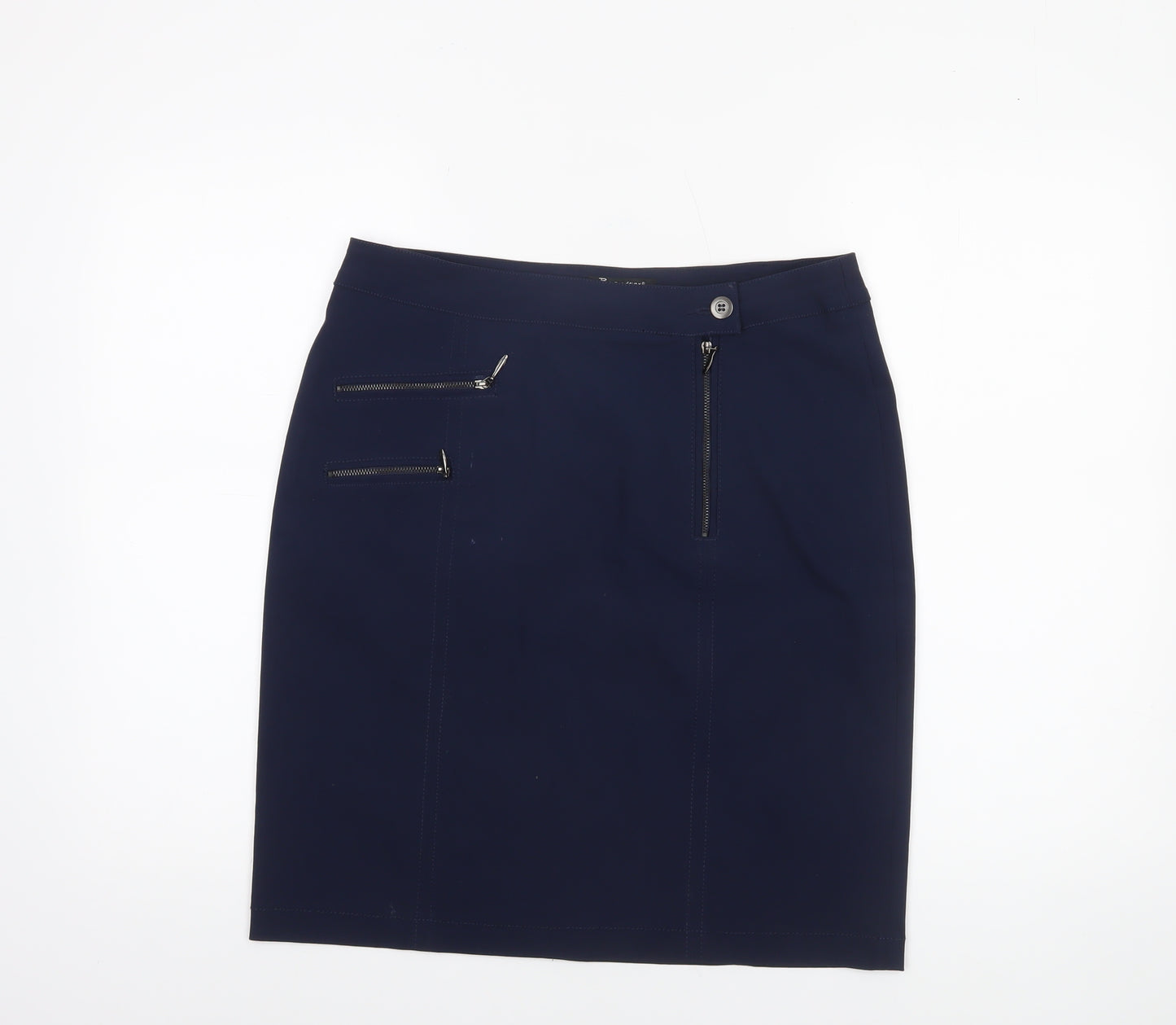 Brandtex Women Blue Size 12 Pencil Skirt Stretch Zip Detail