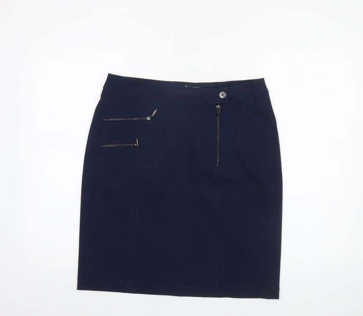 Brandtex Women Blue Size 12 Pencil Skirt Stretch Zip Detail