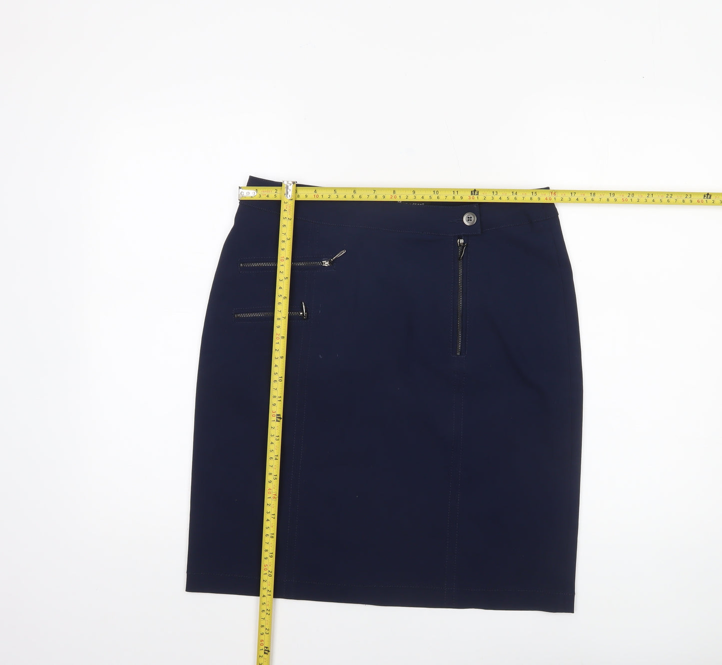 Brandtex Women Blue Size 12 Pencil Skirt Stretch Zip Detail