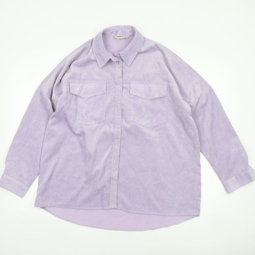 Stradivarius Womens Purple Corduroy Button-Up Long Sleeve Shirt Size 12