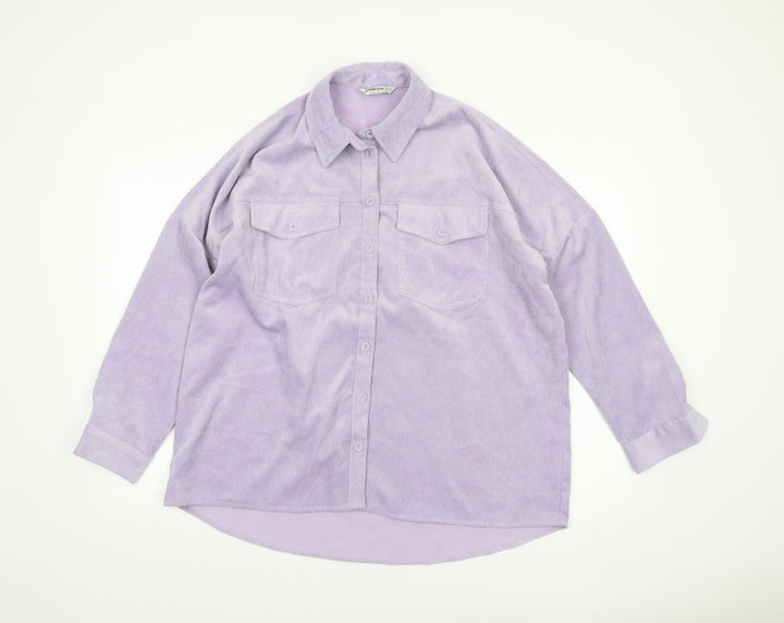 Stradivarius Womens Purple Corduroy Button-Up Long Sleeve Shirt Size 12