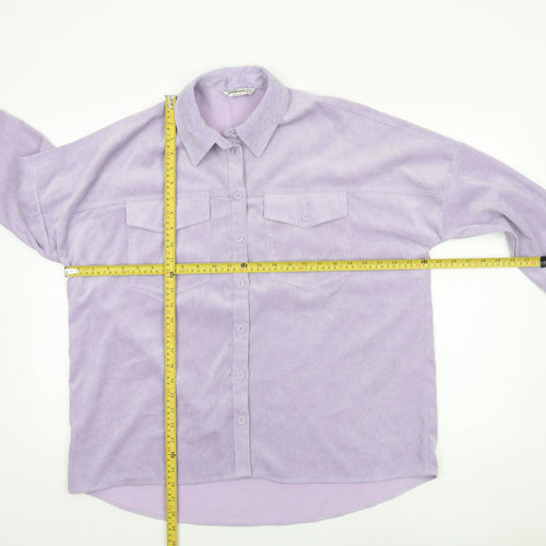 Stradivarius Womens Purple Corduroy Button-Up Long Sleeve Shirt Size 12