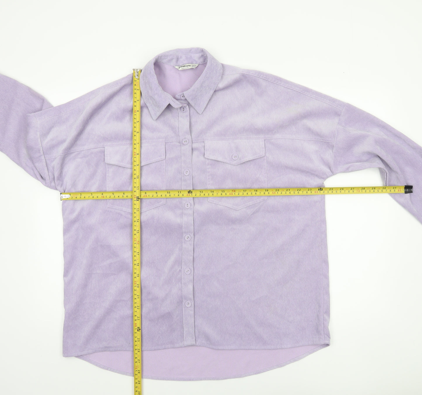 Stradivarius Womens Purple Corduroy Button-Up Long Sleeve Shirt Size 12