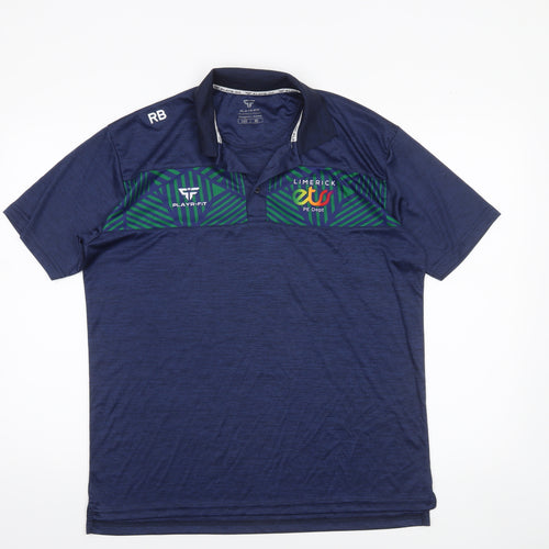 PLAYR-FIT Men's Blue Sports Polo Shirt M Moisture Wicking Activewear