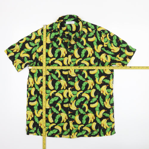 Bershka Men's Multicoloured Banana Print Short Sleeve Cotton Shirt S