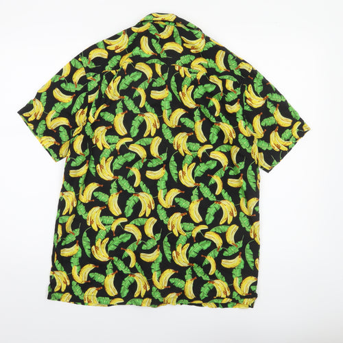 Bershka Men's Multicoloured Banana Print Short Sleeve Cotton Shirt S