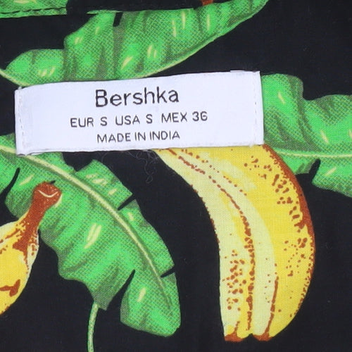 Bershka Men's Multicoloured Banana Print Short Sleeve Cotton Shirt S