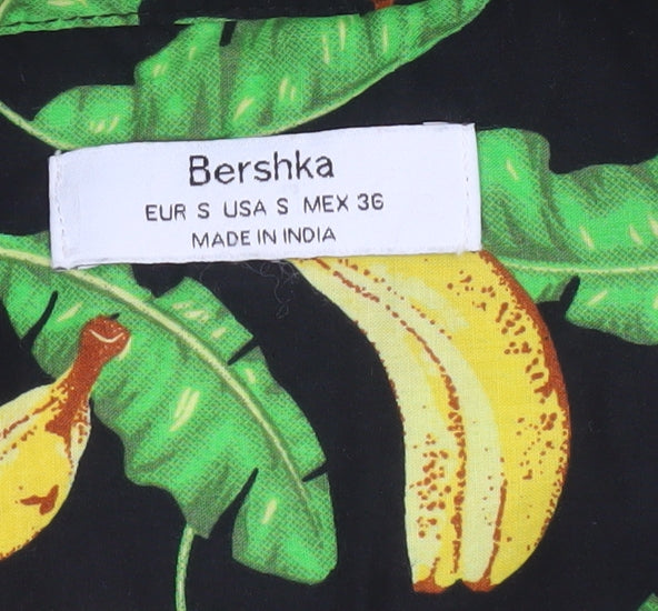 Bershka Men's Multicoloured Banana Print Short Sleeve Cotton Shirt S