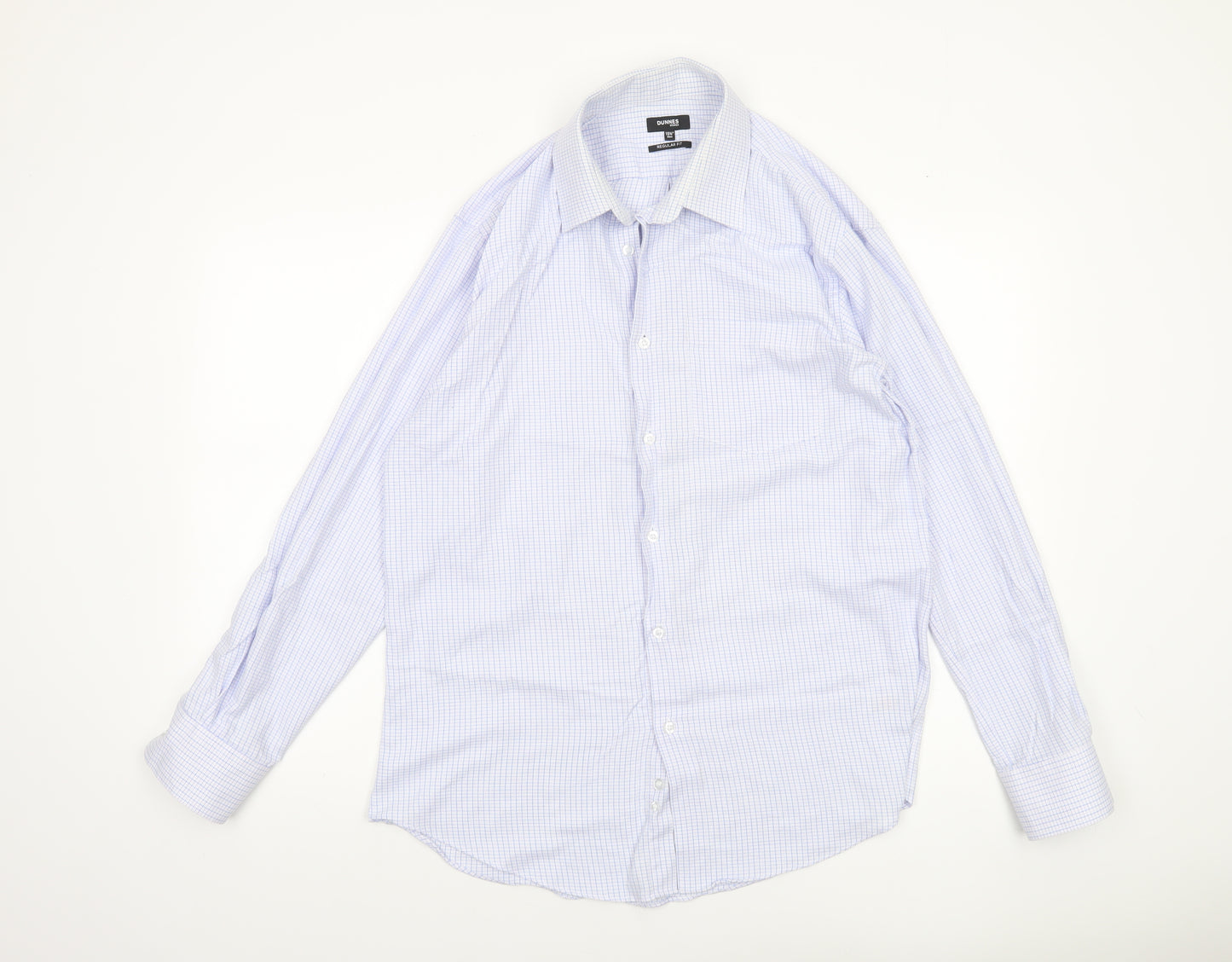 Dunnes Stores Men's Blue Check Regular Fit Long Sleeve Dress Shirt 15.5in 40cm