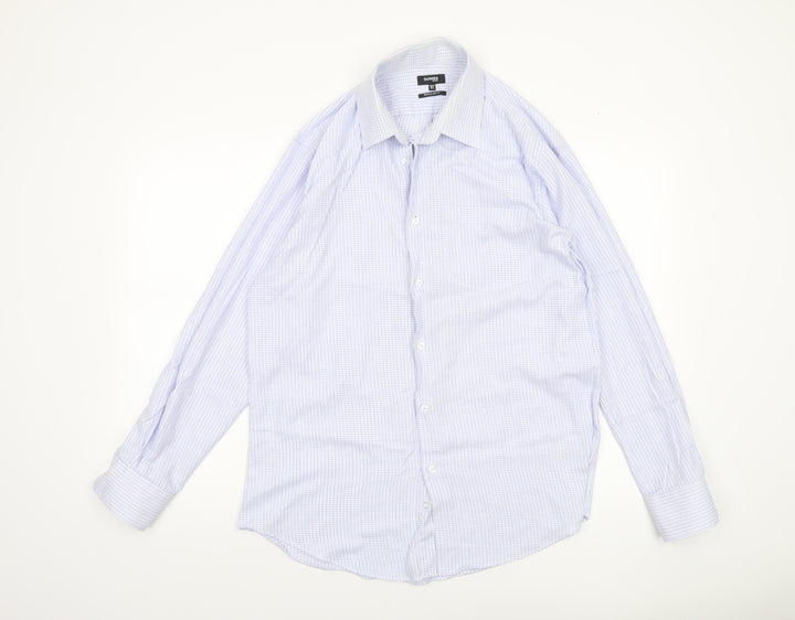 Dunnes Stores Men's Blue Check Regular Fit Long Sleeve Dress Shirt 15.5in 40cm