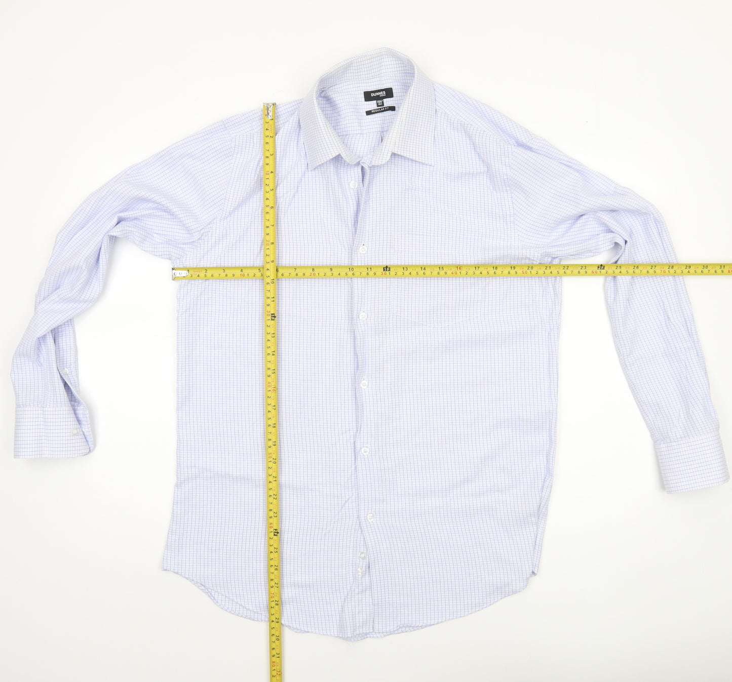 Dunnes Stores Men's Blue Check Regular Fit Long Sleeve Dress Shirt 15.5in 40cm