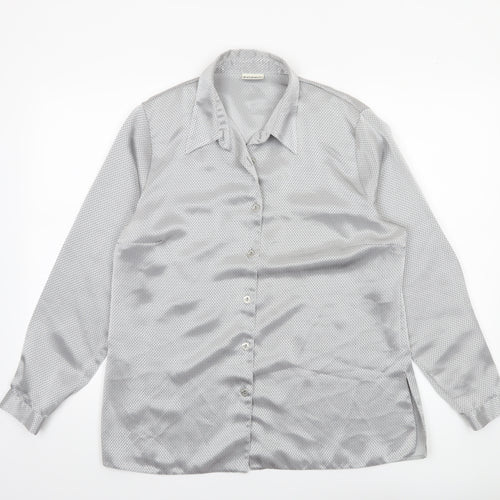 Fosby Design Women Silver Geometric Button-Up Long Sleeve Shirt Size 14