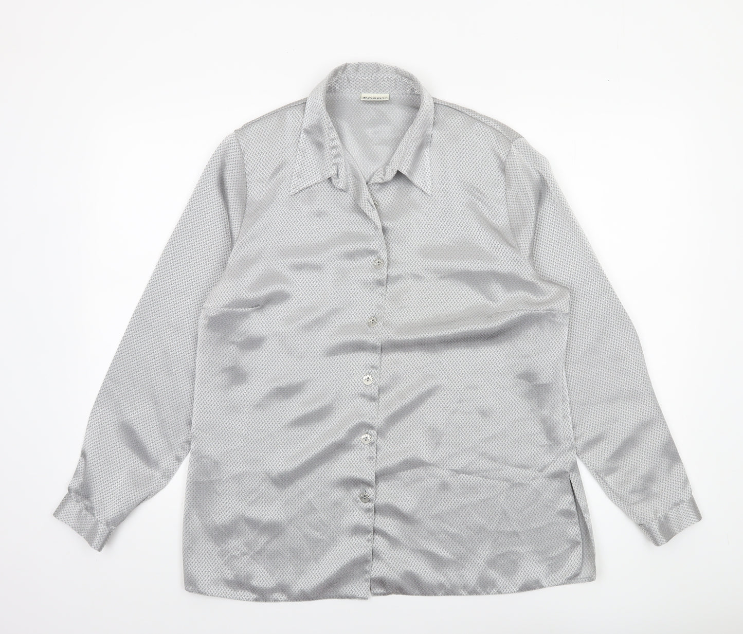 Fosby Design Women Silver Geometric Button-Up Long Sleeve Shirt Size 14