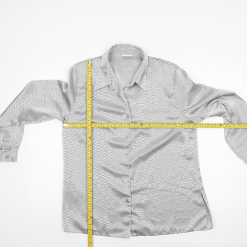 Fosby Design Women Silver Geometric Button-Up Long Sleeve Shirt Size 14