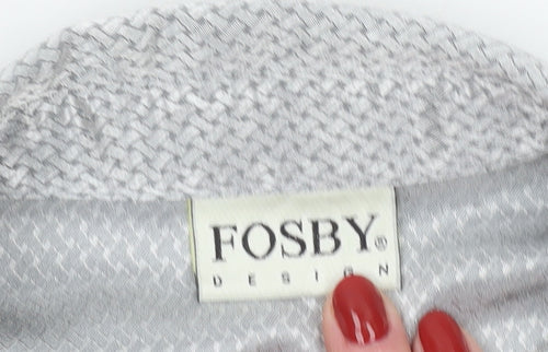 Fosby Design Women Silver Geometric Button-Up Long Sleeve Shirt Size 14