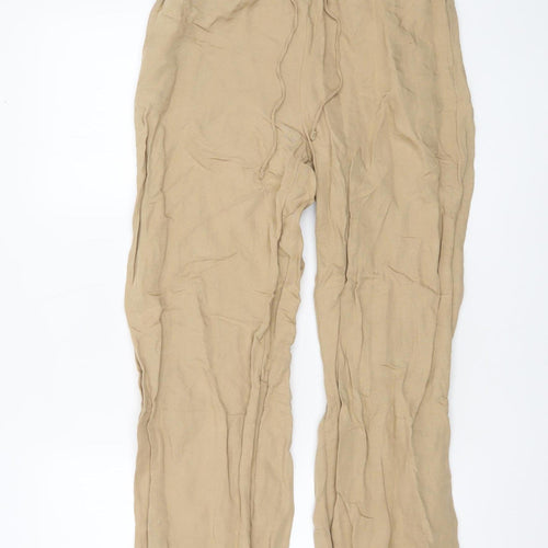 H&M Women Beige Linen Blend Drawstring Trousers XS Relaxed Fit