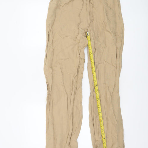 H&M Women Beige Linen Blend Drawstring Trousers XS Relaxed Fit
