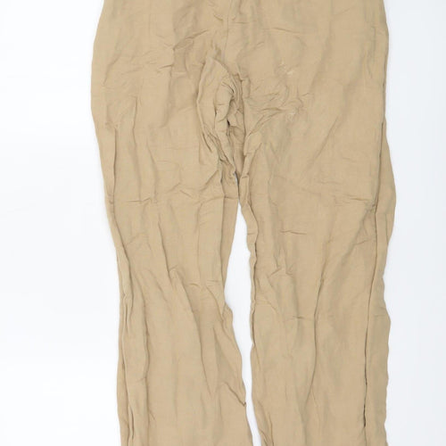 H&M Women Beige Linen Blend Drawstring Trousers XS Relaxed Fit