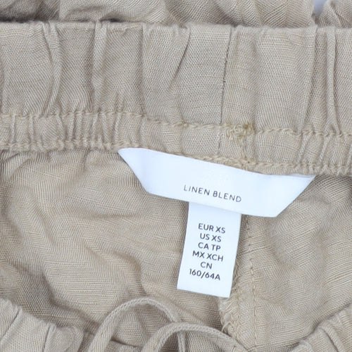 H&M Women Beige Linen Blend Drawstring Trousers XS Relaxed Fit