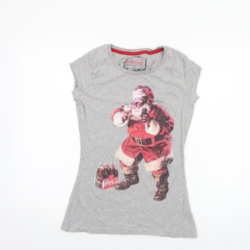Coca-Cola Women Grey Size 12 Christmas Santa Graphic T-Shirt