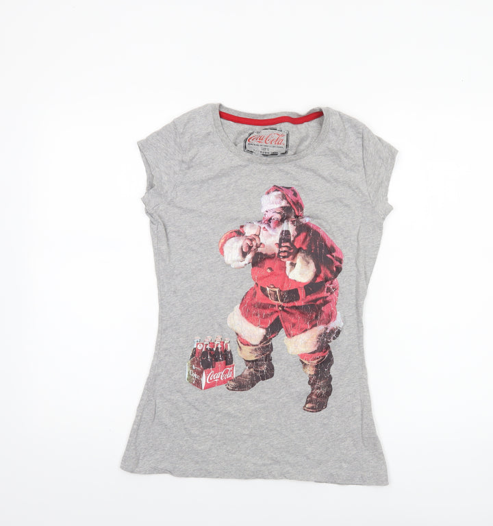Coca-Cola Women Grey Size 12 Christmas Santa Graphic T-Shirt