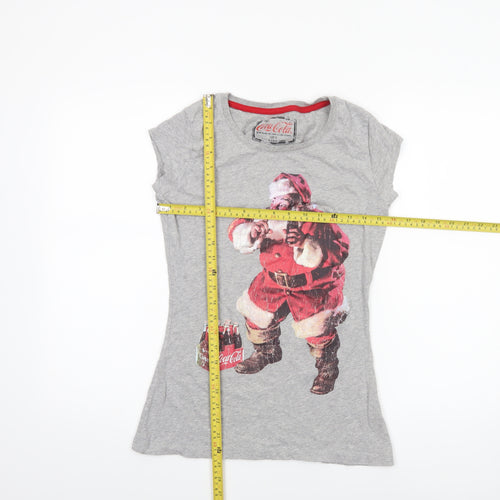 Coca-Cola Women Grey Size 12 Christmas Santa Graphic T-Shirt