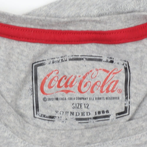 Coca-Cola Women Grey Size 12 Christmas Santa Graphic T-Shirt