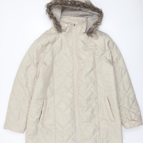 Anne de Lançay Women’s Beige Quilted Hooded Long Puffer Coat M