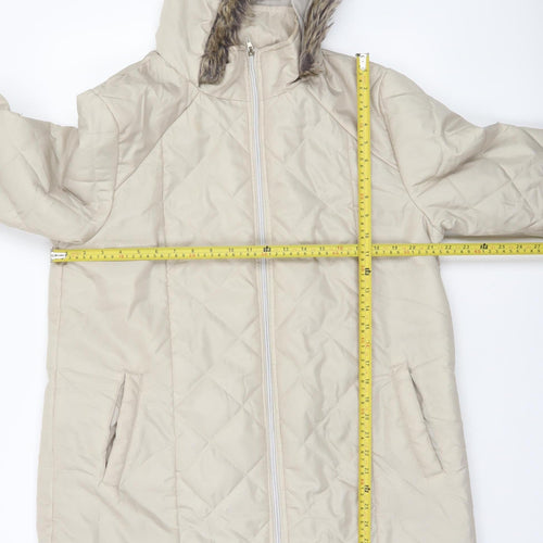 Anne de Lançay Women’s Beige Quilted Hooded Long Puffer Coat M