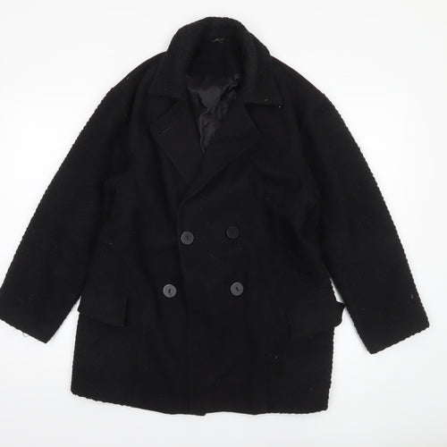 Topshop Women’s Black Wool Blend Pea Coat Size 8 Mid-Length Classic Style
