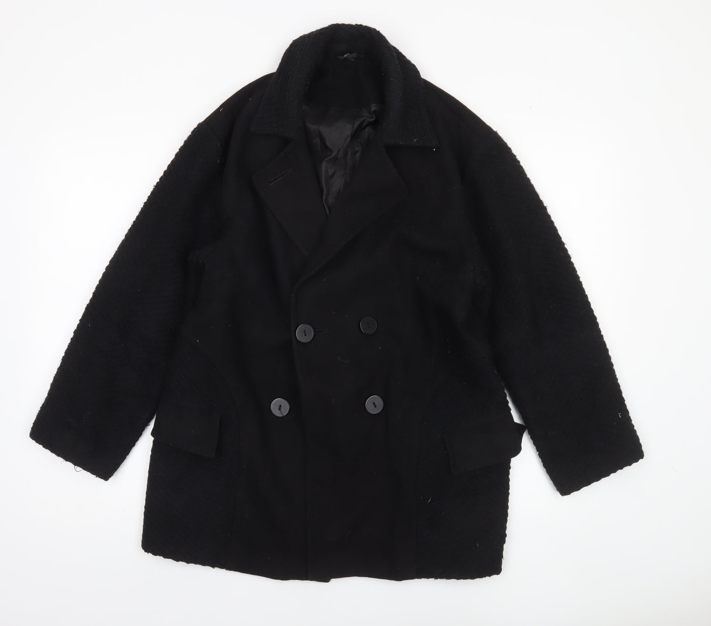 Topshop Women’s Black Wool Blend Pea Coat Size 8 Mid-Length Classic Style
