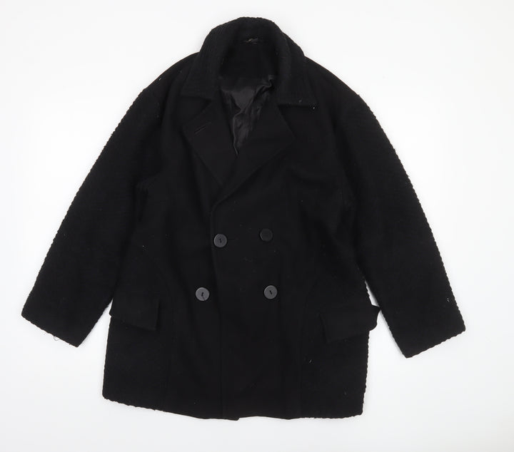 Topshop Women’s Black Wool Blend Pea Coat Size 8 Mid-Length Classic Style