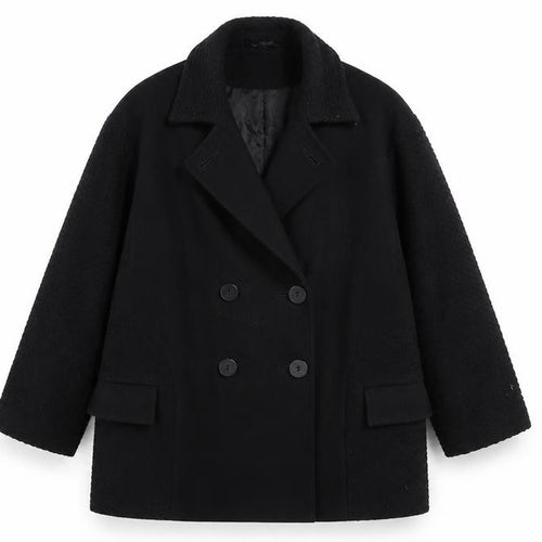 Topshop Women’s Black Wool Blend Pea Coat Size 8 Mid-Length Classic Style