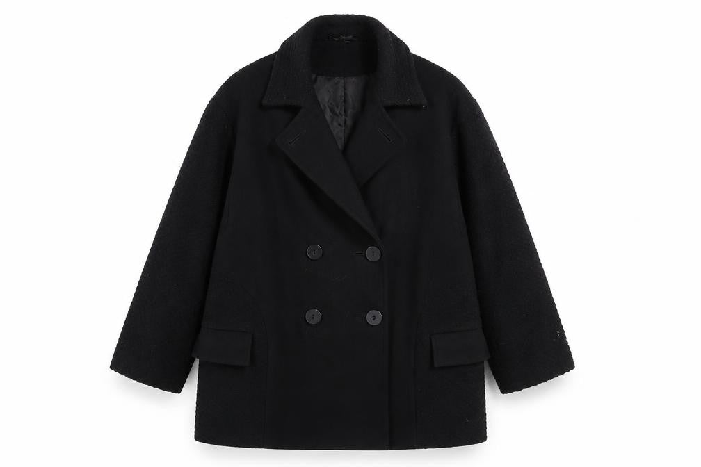 Topshop Women’s Black Wool Blend Pea Coat Size 8 Mid-Length Classic Style