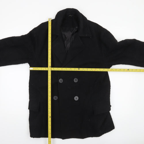 Topshop Women’s Black Wool Blend Pea Coat Size 8 Mid-Length Classic Style