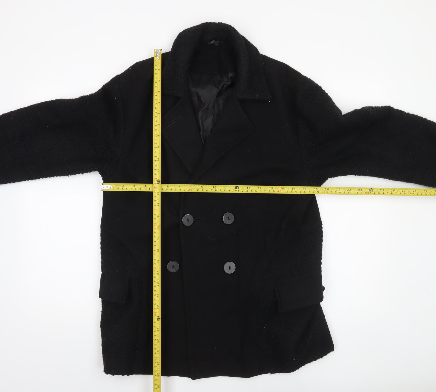 Topshop Women’s Black Wool Blend Pea Coat Size 8 Mid-Length Classic Style