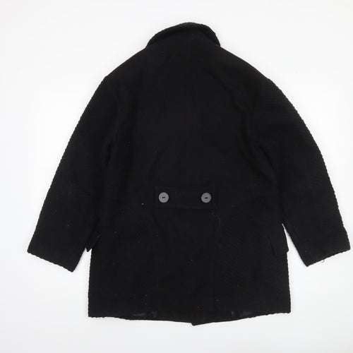 Topshop Women’s Black Wool Blend Pea Coat Size 8 Mid-Length Classic Style