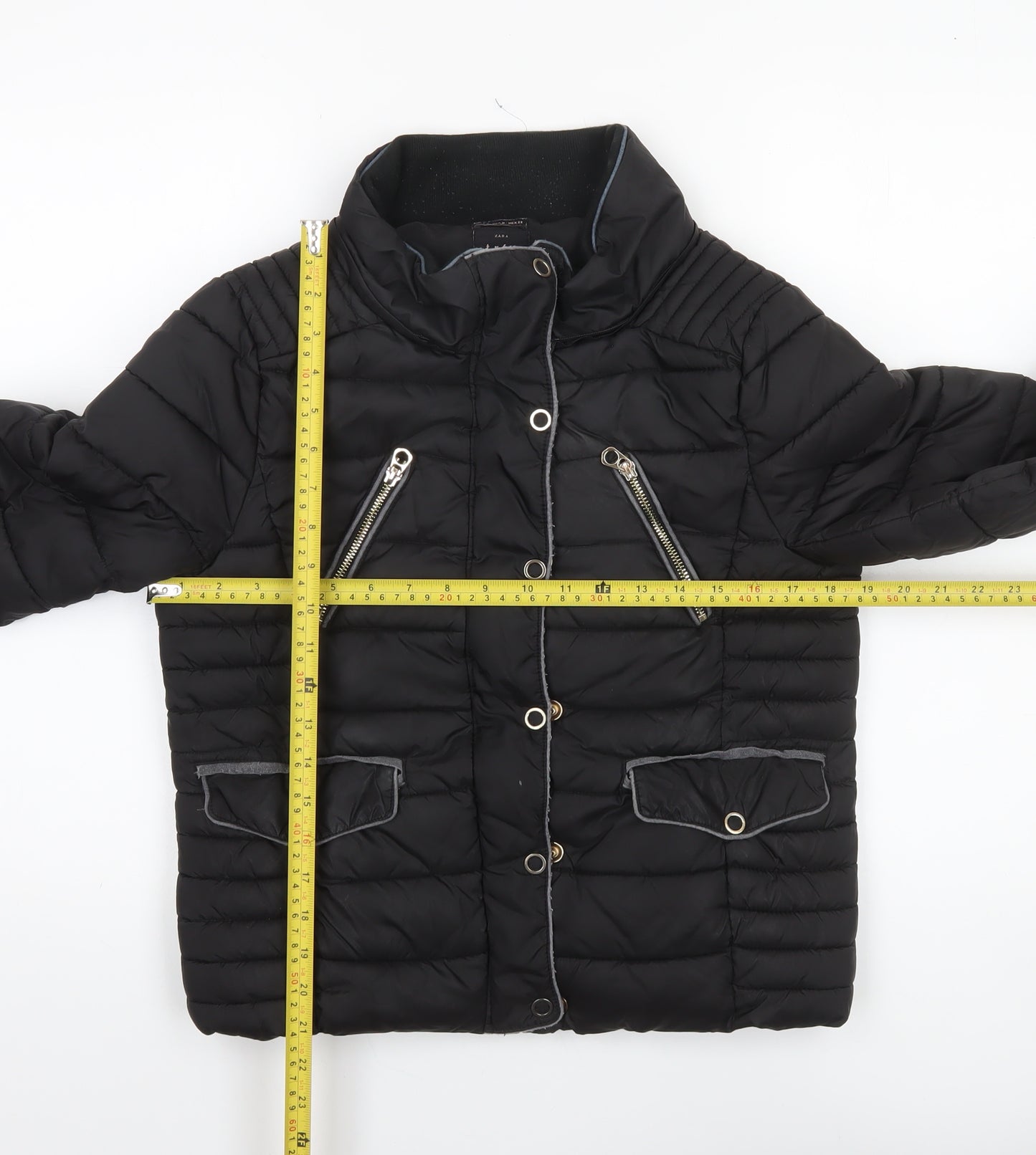 Zara Women Black Puffer Jacket Size 12 Quilted Short Style